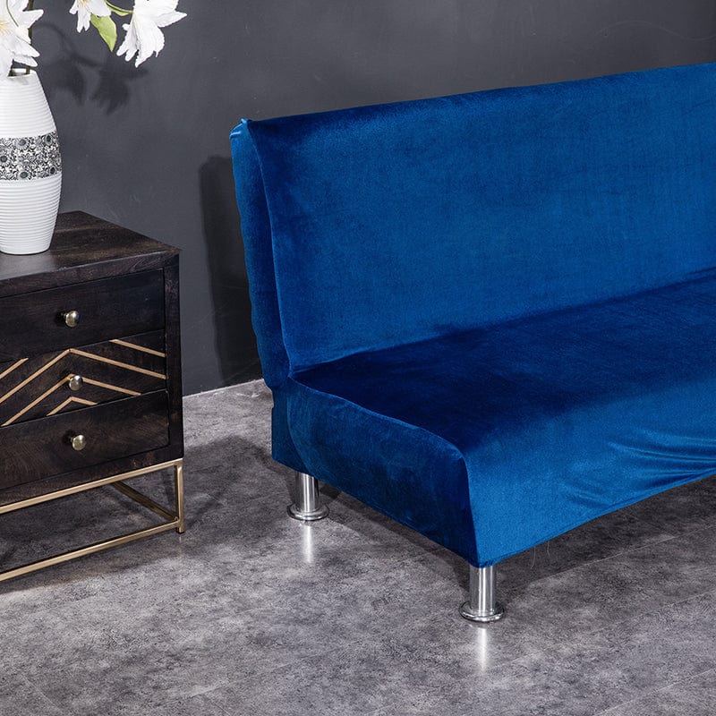 Détail du tissu velours bleu, texture douce et élégante