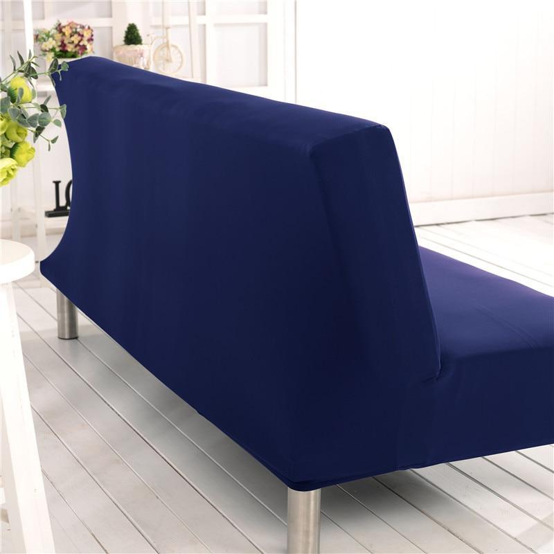 Vue rapprochée du tissu élastique bleu marine anti-taches