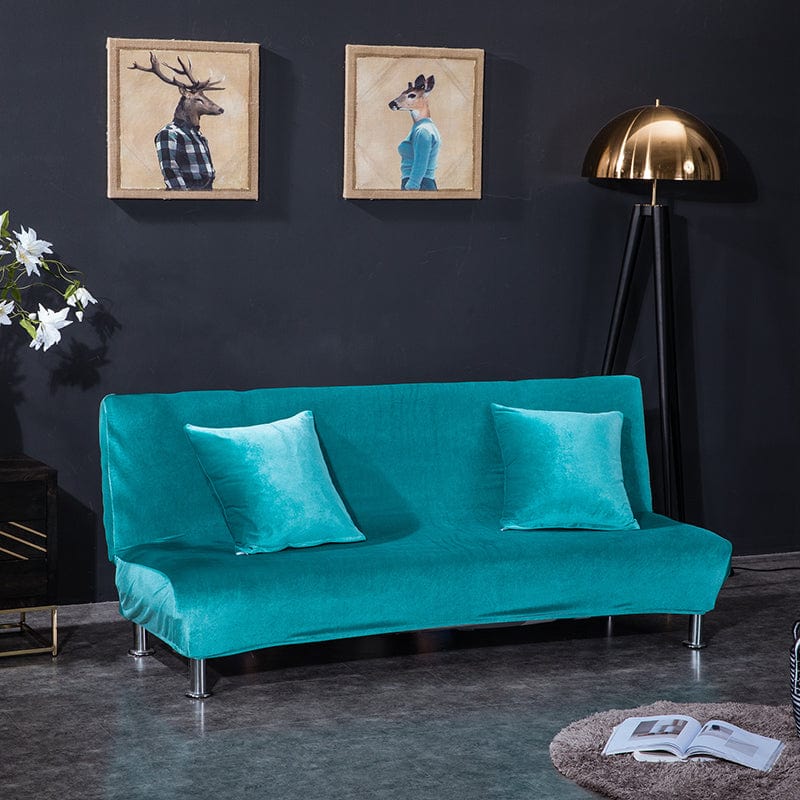 Housse de clic clac en velours bleu turquoise, vue de face