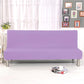 Housse extensible violette sur canapé-lit en position fermée