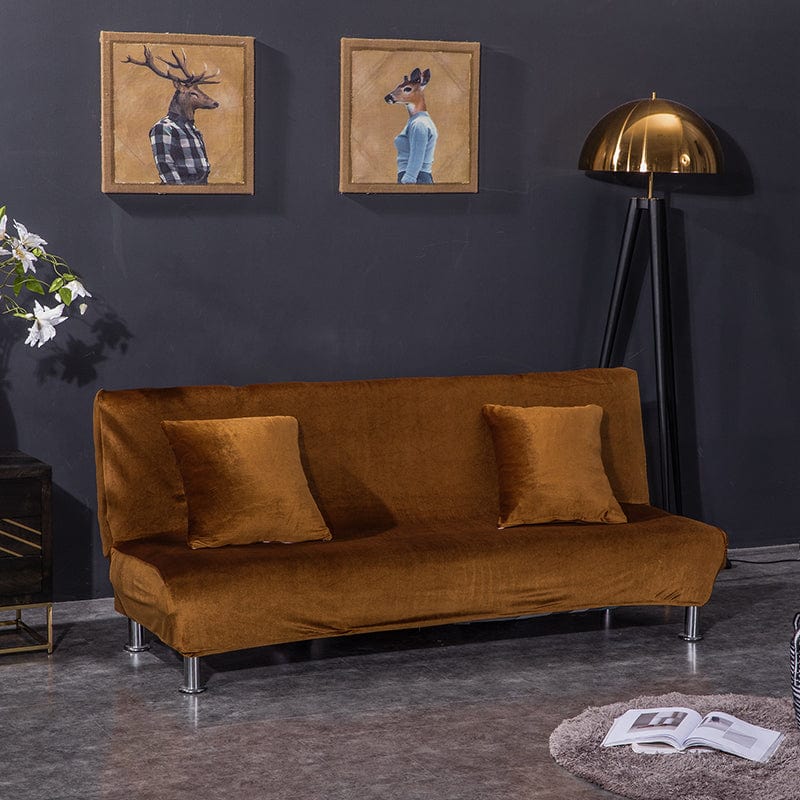 Housse de clic-clac marron en velours doux sur canapé-lit