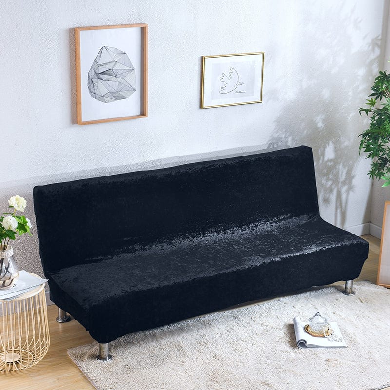Housse de clic clac noire en velours sur canapé-lit