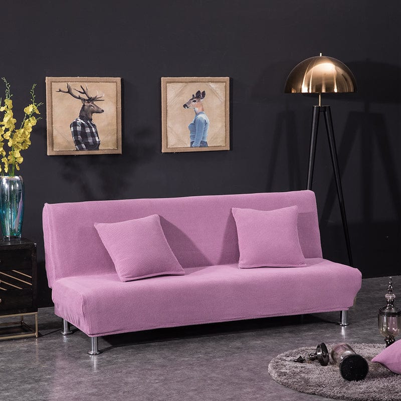 Housse rose en Jacquard sur canapé-lit, vue de face