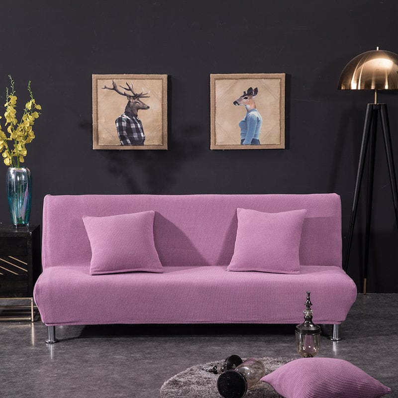 Vue latérale du canapé-lit avec housse Jacquard rose