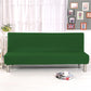 Housse extensible vert foncé sur canapé-lit, vue de face