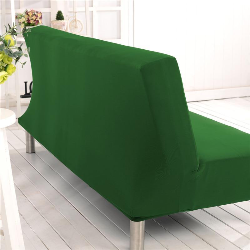 Détail du tissu élastique vert foncé sur accoudoir
