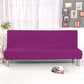 Housse extensible violette sur canapé-lit en position fermée