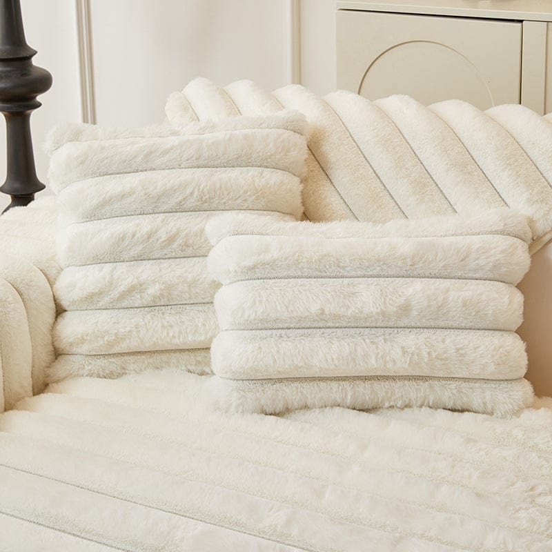 Gros plan sur texture épaisse de housse de coussin blanche