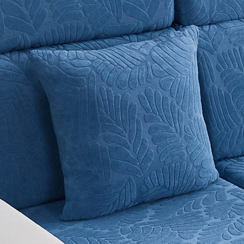 Housse de coussin bleu ciel avec motif palmier, vue de face