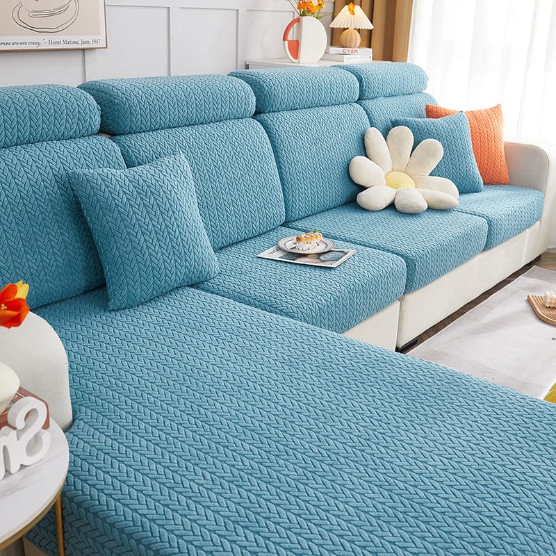 Housse de coussin bleu ciel en laine avec motif géométrique