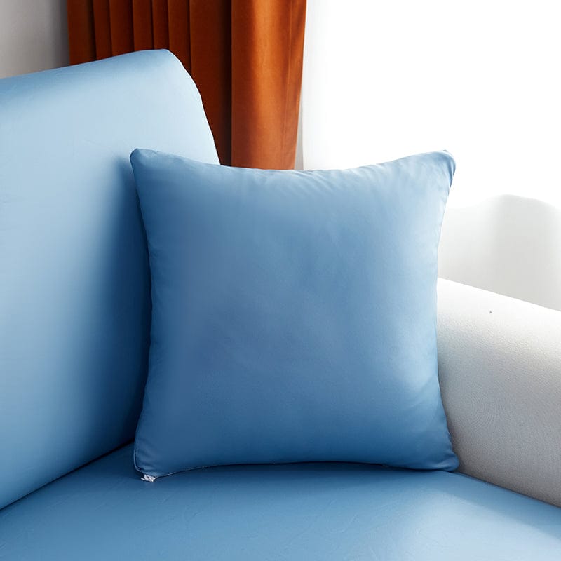 Housse de coussin bleu ciel en simili cuir imperméable