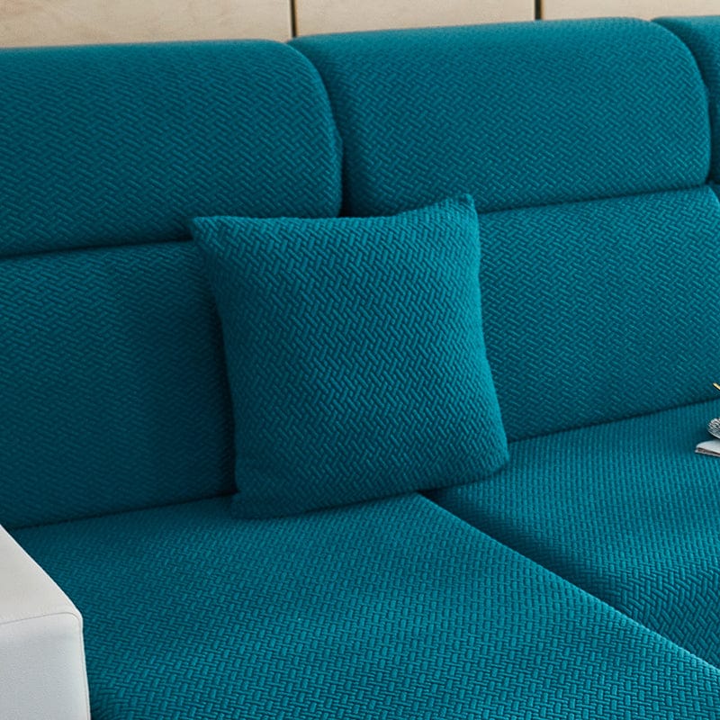 Housse de coussin bleu turquoise en laine avec motif tissé