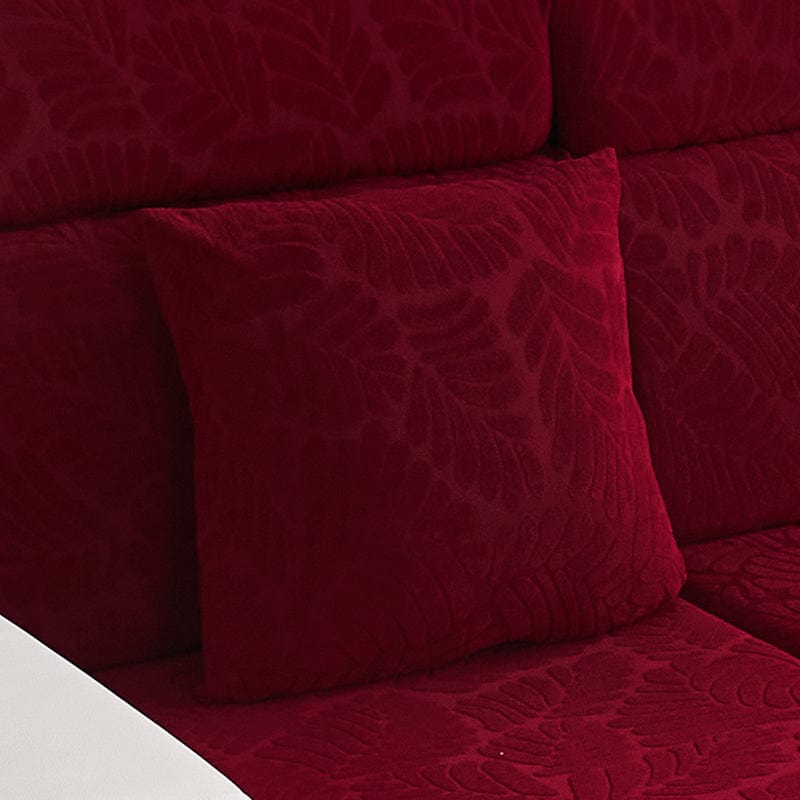 Housse de coussin bordeaux avec motif palmier, vue de face