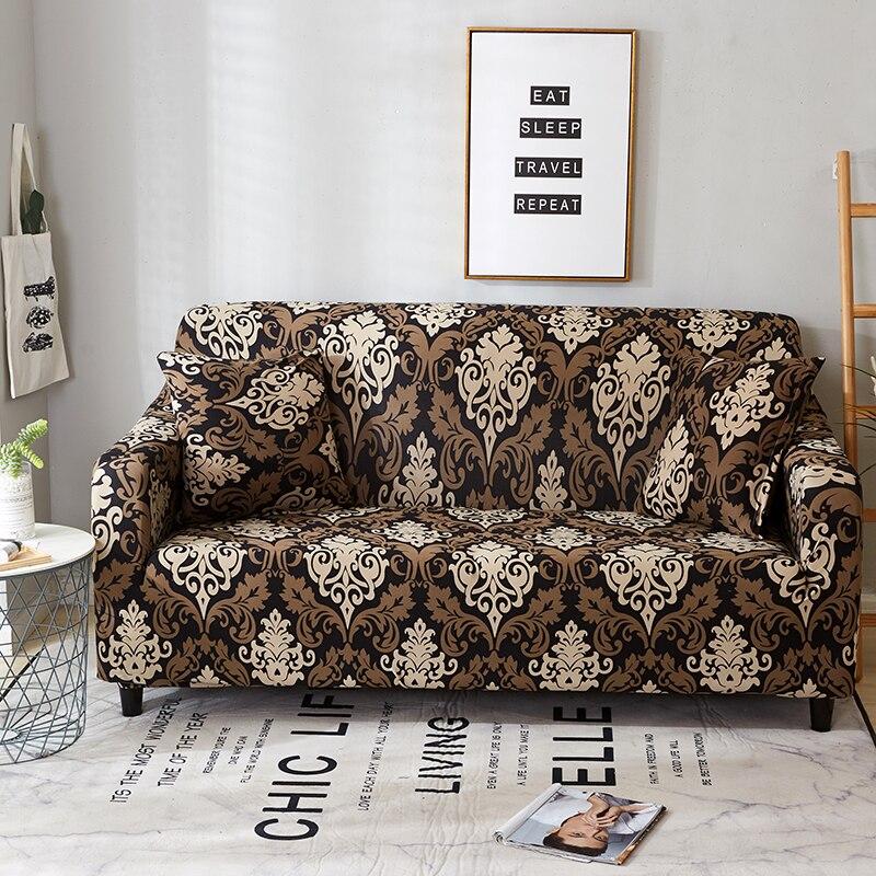 Housse de coussin extensible sur canapé moderne, tissu gris
