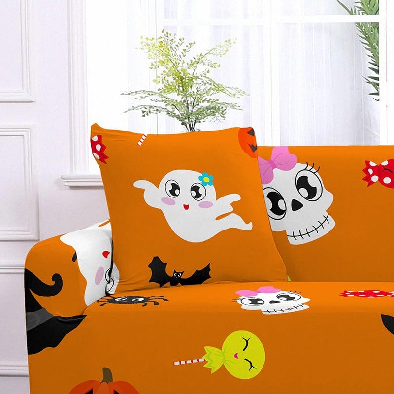Deux housses de coussin extensibles motif Halloween, 45x45 cm