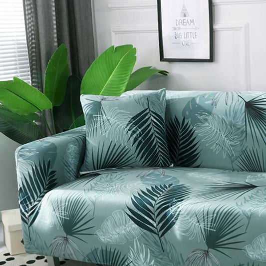 Vue rapprochée de housses extensibles vertes avec motif jungle