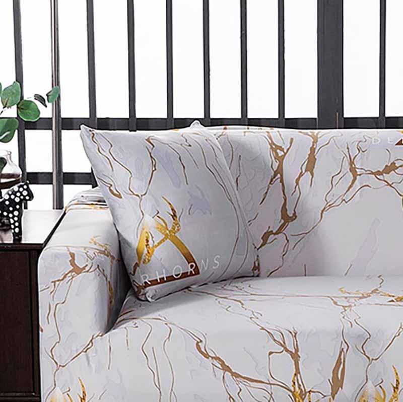 Deux housses de coussin extensibles motif marbre doré