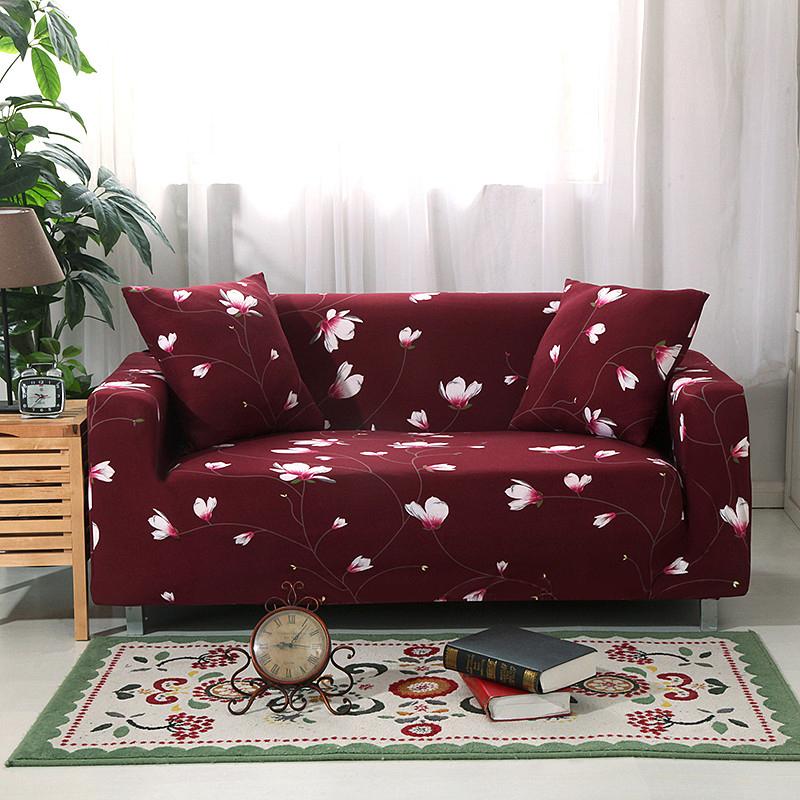 Housse de coussin rouge motif floral, tissu extensible