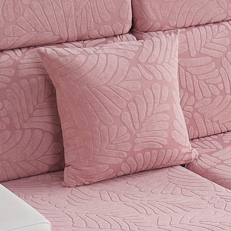 Housse de coussin rose avec motif palmier, vue de face