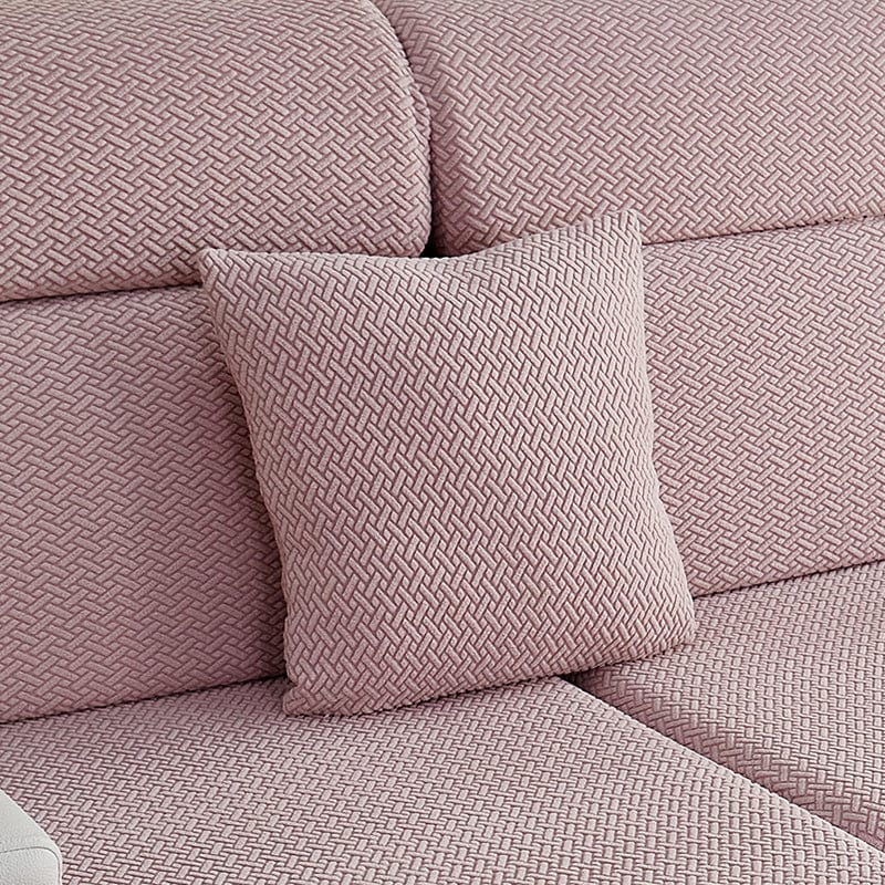 Housse de coussin en laine rose pâle avec motif géométrique