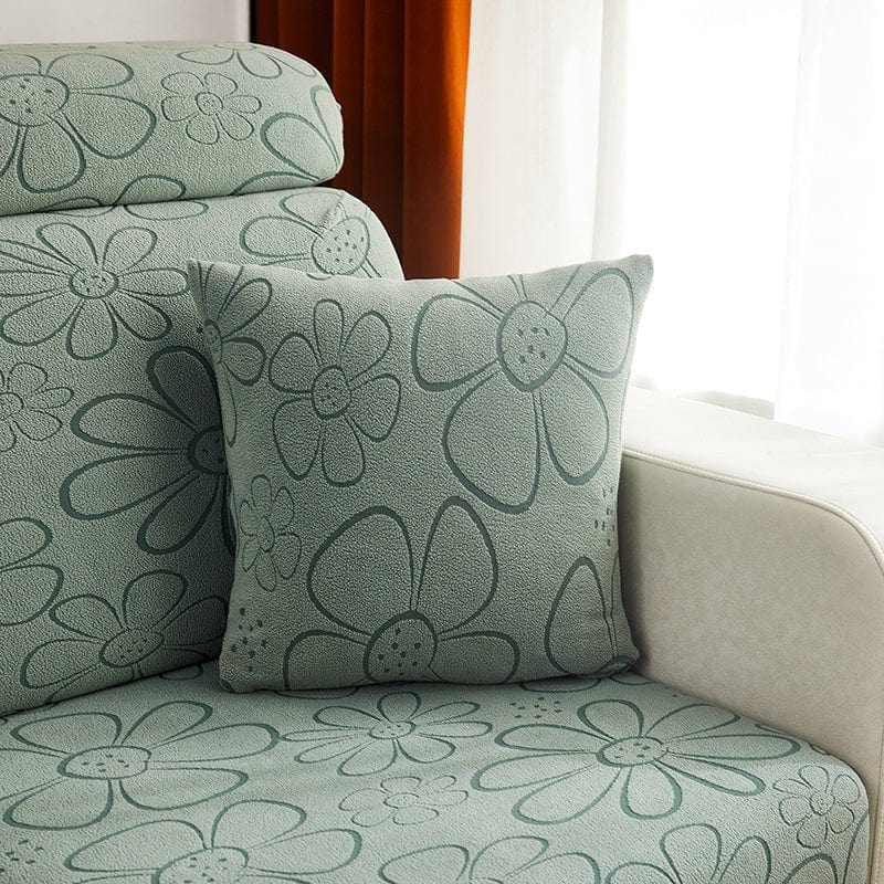 Deux housses de coussin vertes avec motif floral, 45 cm x 45 cm