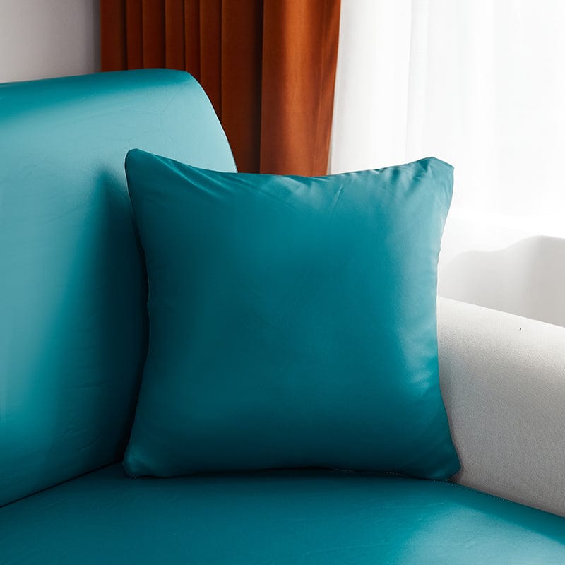 Housse de coussin vert jade en simili cuir, vue de face