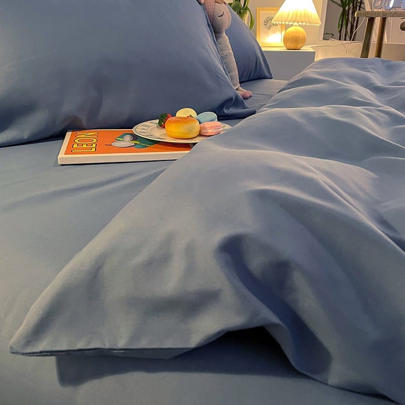 Housse de couette bleu montrant sa respirabilité et confort