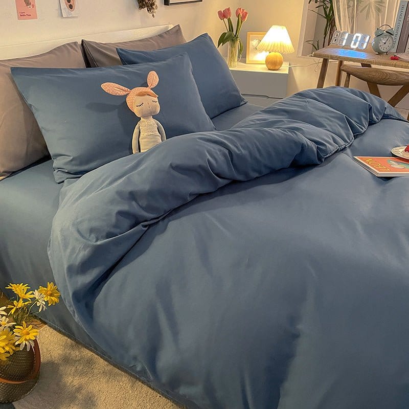 Housse de couette bleu turquin avec oreillers assortis