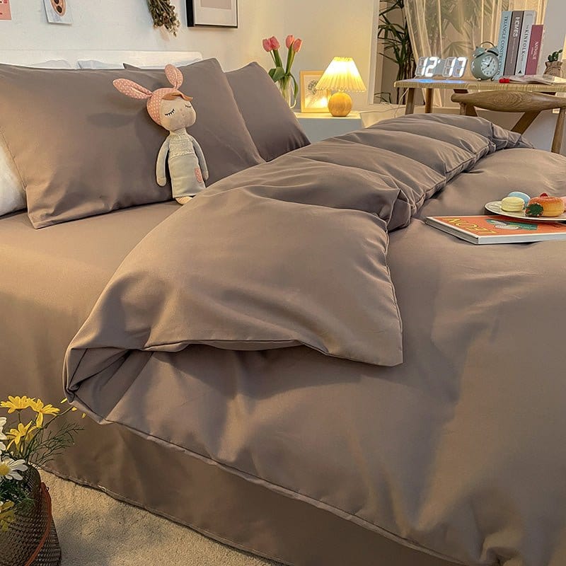 Vue latérale d'une housse de couette grise avec fermeture à glissière