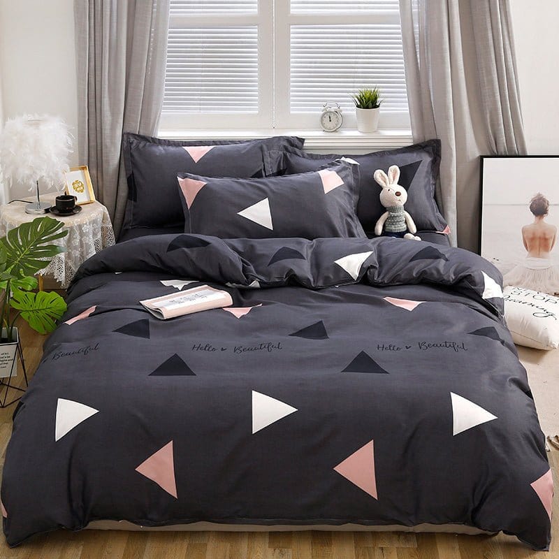 Housse de couette en polyester sur lit, vue de dessus