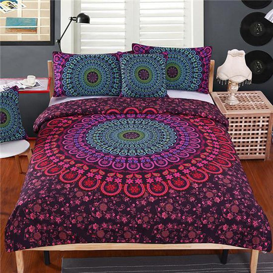 Vue d'ensemble de la parure de lit Mandala en microfibre