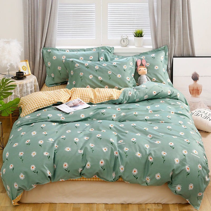 Housse de couette en polyester sur lit, douce et confortable