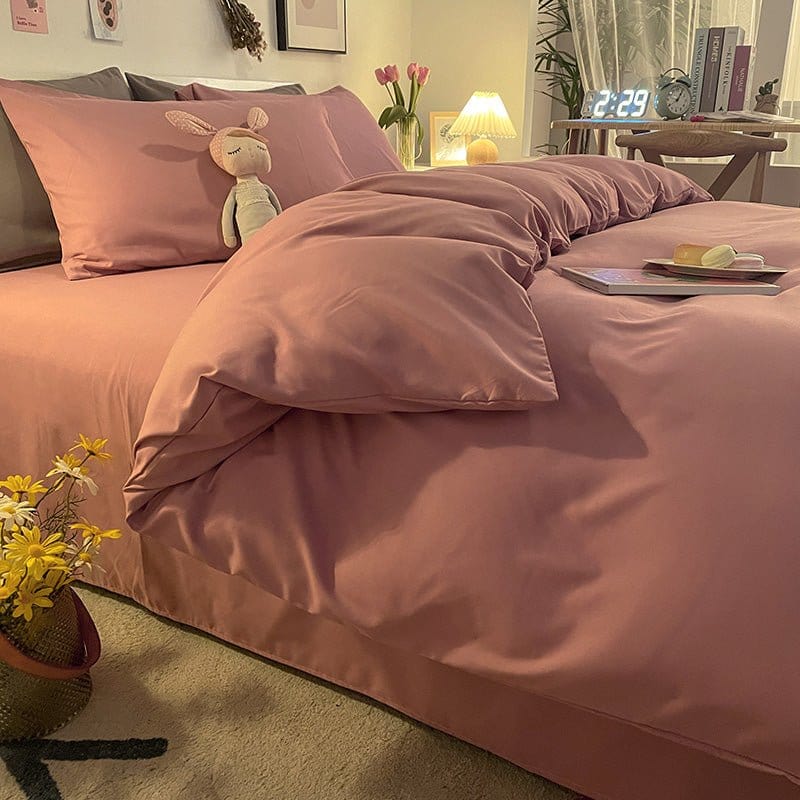 Housse de couette rose avec fermeture à glissière invisible