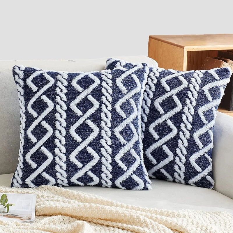 Housse de coussin bleu marine en Pilou Pilou croisé