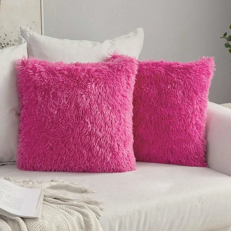 Housse de coussin rose fuchsia en Pilou Pilou doux
