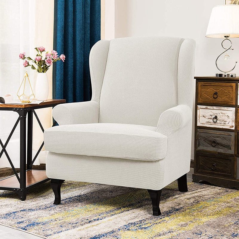 Housse blanche pour fauteuil bergère, tissu jacquard déperlant