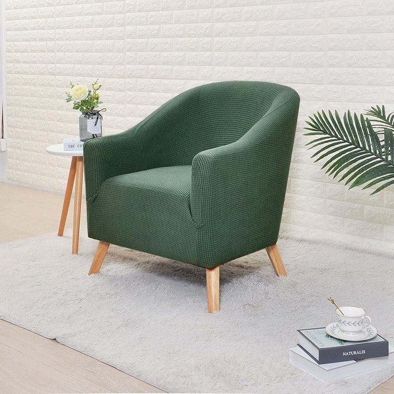 Détail du tissu élastique vert sur fauteuil cabriolet