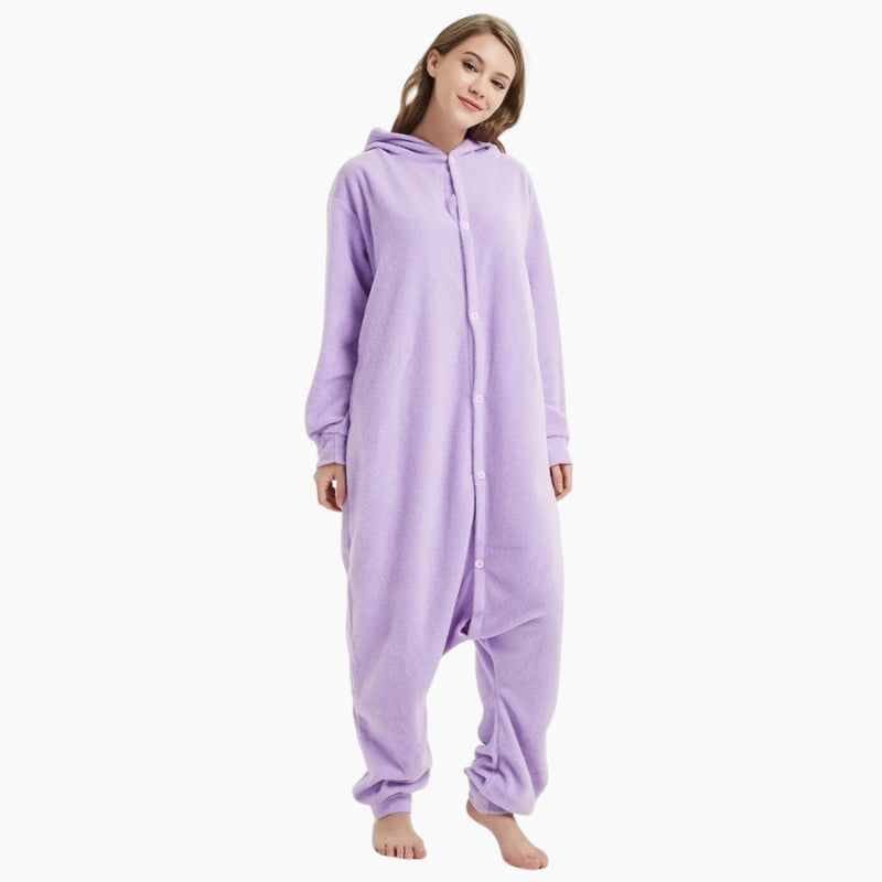 Barboteuse violette avec capuche et oreilles en polaire