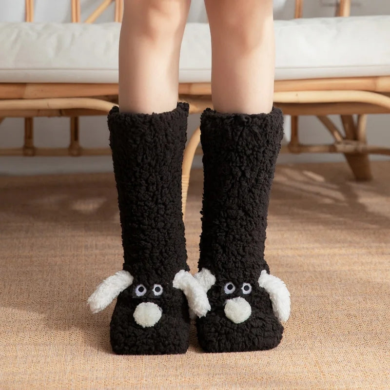 Chaussettes noires et blanches avec motif chien fantaisie
