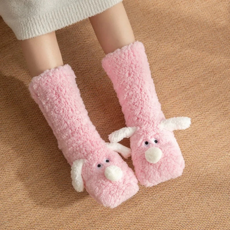 Chaussettes roses en Pilou Pilou avec motif chien amusant