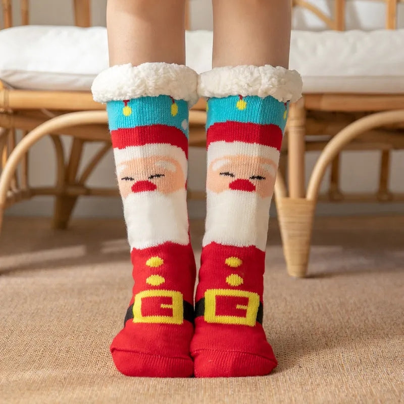 Chaussettes rouges en Pilou Pilou avec motif de Noël