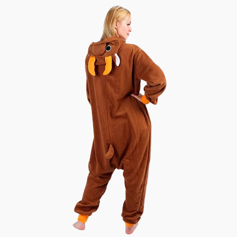 Combi pyjama renne marron avec capuche et cornes