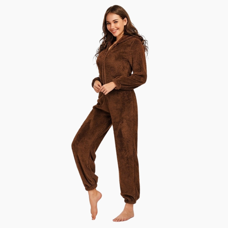 Détail des poignets élastiques de la combi pyjama marron