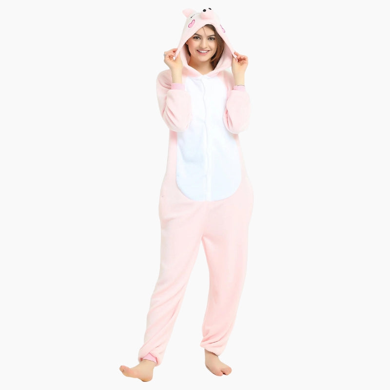 Vue de face d'une combinaison polaire rose pour femme