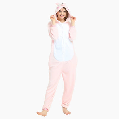 Vue de face d'une combinaison polaire rose pour femme