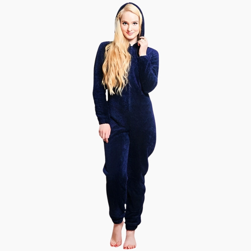 Combinaison polaire bleu marine avec capuche pour femme