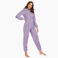 Combinaison pyjama violette en polaire avec capuche et fermeture éclair