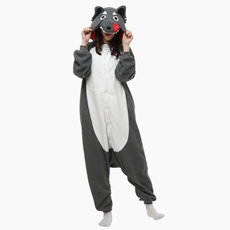 Grenouillère grise pour femme avec capuche loup