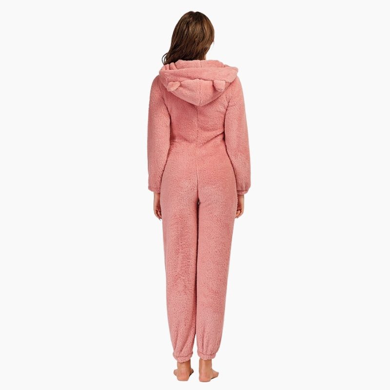 Grenouillère rose polaire avec capuche et oreilles d'éléphant