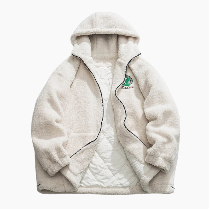 Manteau moumoute blanc avec col montant et poches